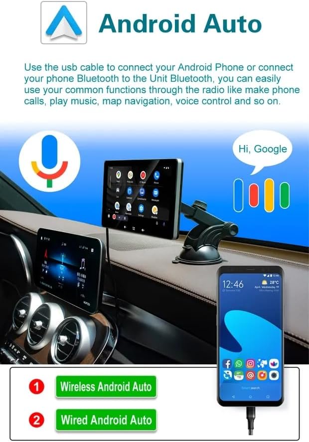 Radio de coche de 7 pulgadas con Apple Carplay y Android Auto inalámbrico estéreo IPS pantalla táctil con Bluetooth manos libresMirror LinkGoogle y
