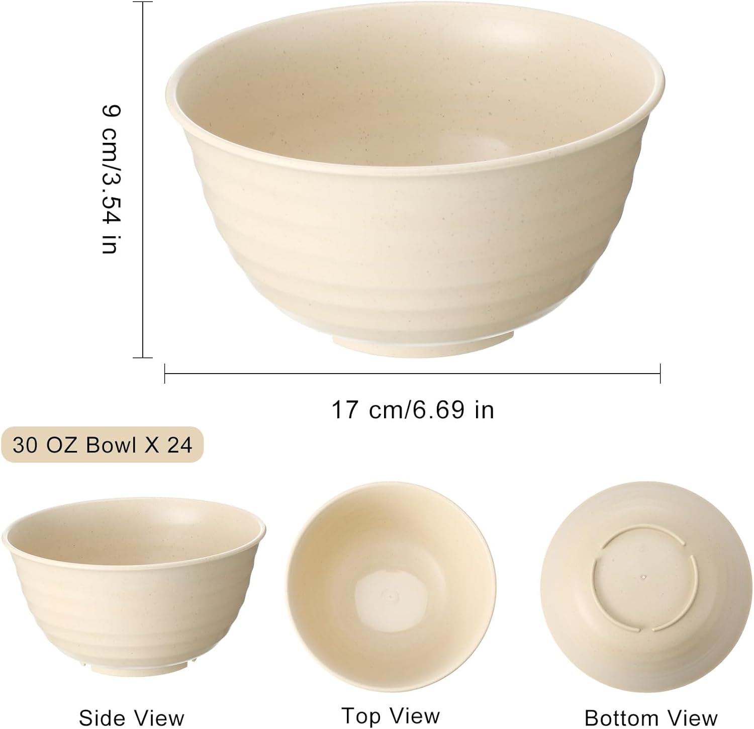 Kigley Juego de 24 cuencos irrompibles de 30 onzas con paja de trigo, aptos para microondas y lavavajillas, reutilizables, para postre, ramen,