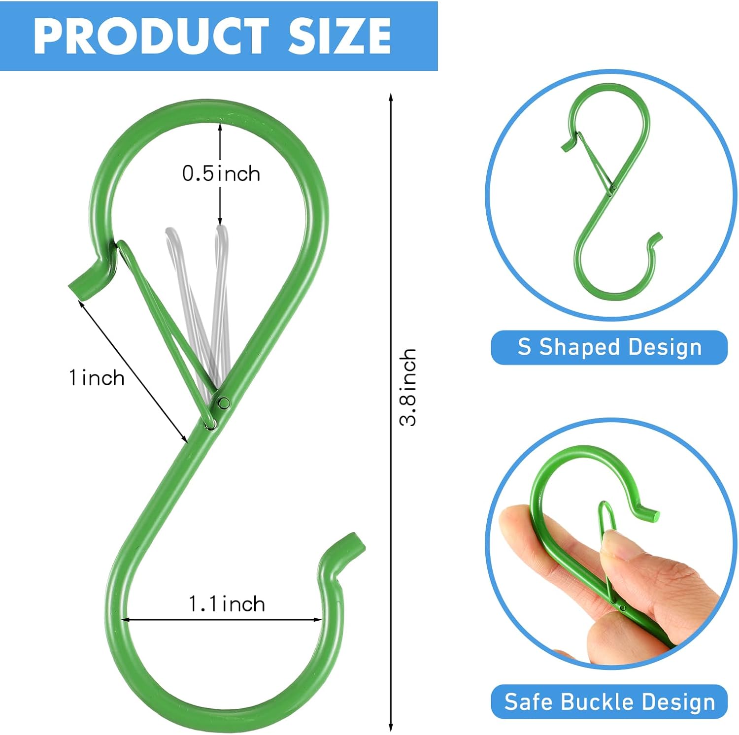 Zonon Paquete de 50 ganchos en forma de S para colgar adornos mentales resistentes con clip en S de 3.8 pulgadas con clips para armario, plantas,