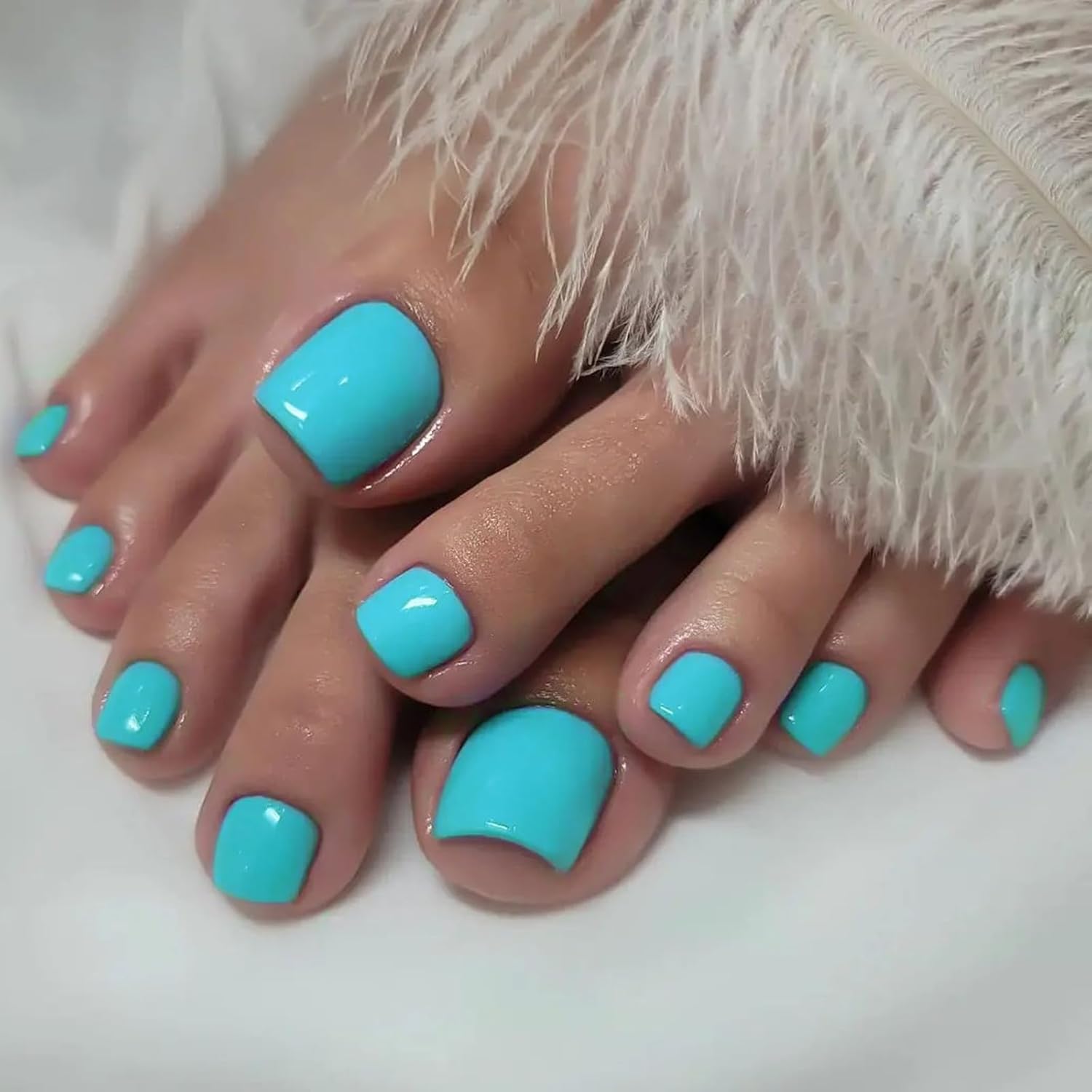 LoveOurHome 240 uñas postizas de color a presión, cobertura completa, uñas postizas brillantes, cortas, cuadradas, azules, uñas postizas francesas,