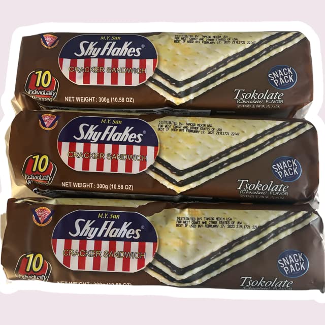 M.Y. San SkyFlakes – Sándwich de galletas con sabor a tsokolate (chocolate), 10 unidades, 10.58 onzas (10.58oz), paquete de 3