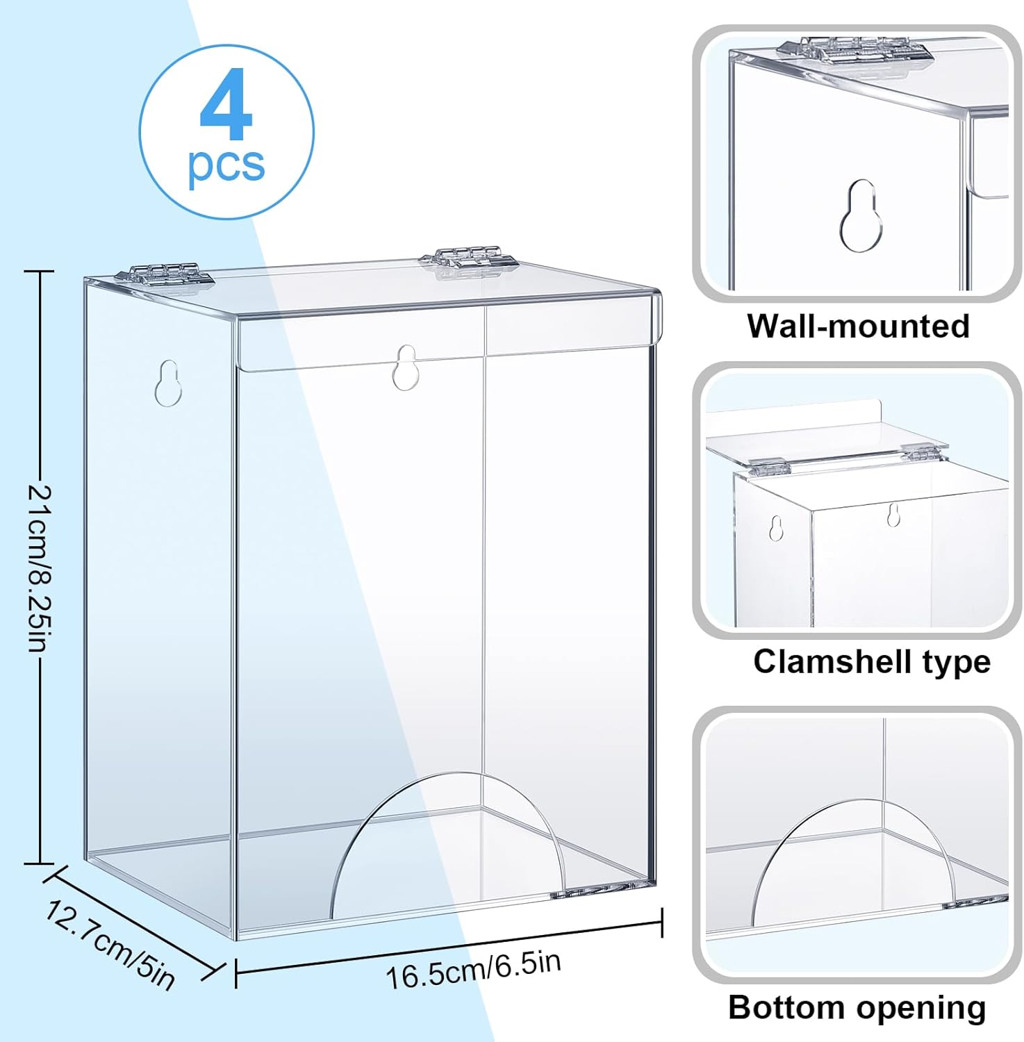 Kathfly 4 unidades de dispensador de acrílico para redecilla, bolsas de Emesis, soporte de acrílico transparente para montaje en pared para redes y