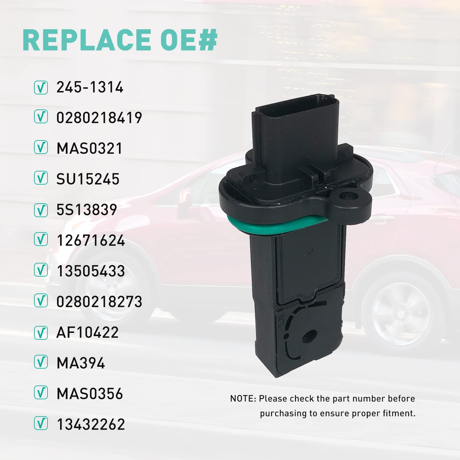 Sensor de flujo de aire masivo 245-1314 MAS0321 12671624 Compatible con Chevy Cruze, Chevrolet Caprice, Chevy Trax, Buick Verano, Sonic Cruze, Buick