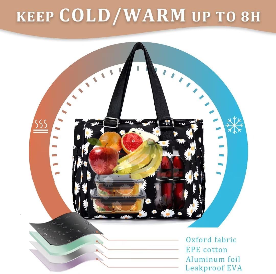 Bolsas de almuerzo grandes para mujer para el trabajolonchera aislada para adultos, bolsa de almuerzo a prueba de fugas con bolsillo de