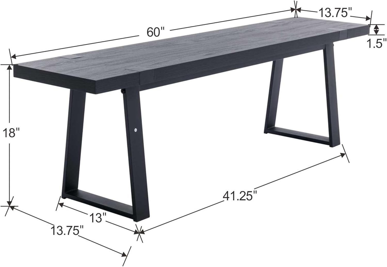 VESCASA Banco de comedor de madera de 60 pulgadas con patas de metal negro para comedor, cocina, color negro