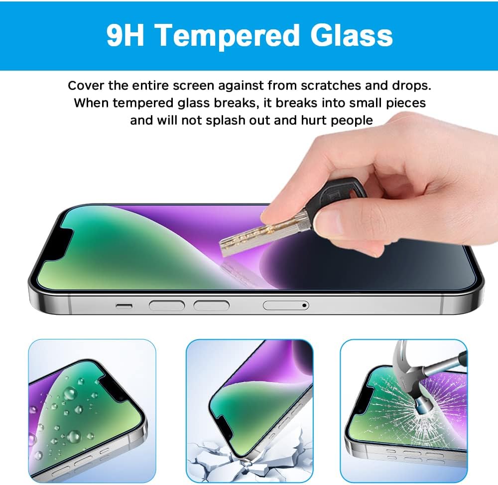 GLASS-M Paquete de 2 protectores de pantalla anti-luz azul para iPhone 141313 Pro (6.1 pulgadas), película protectora de vidrio templado 9H con