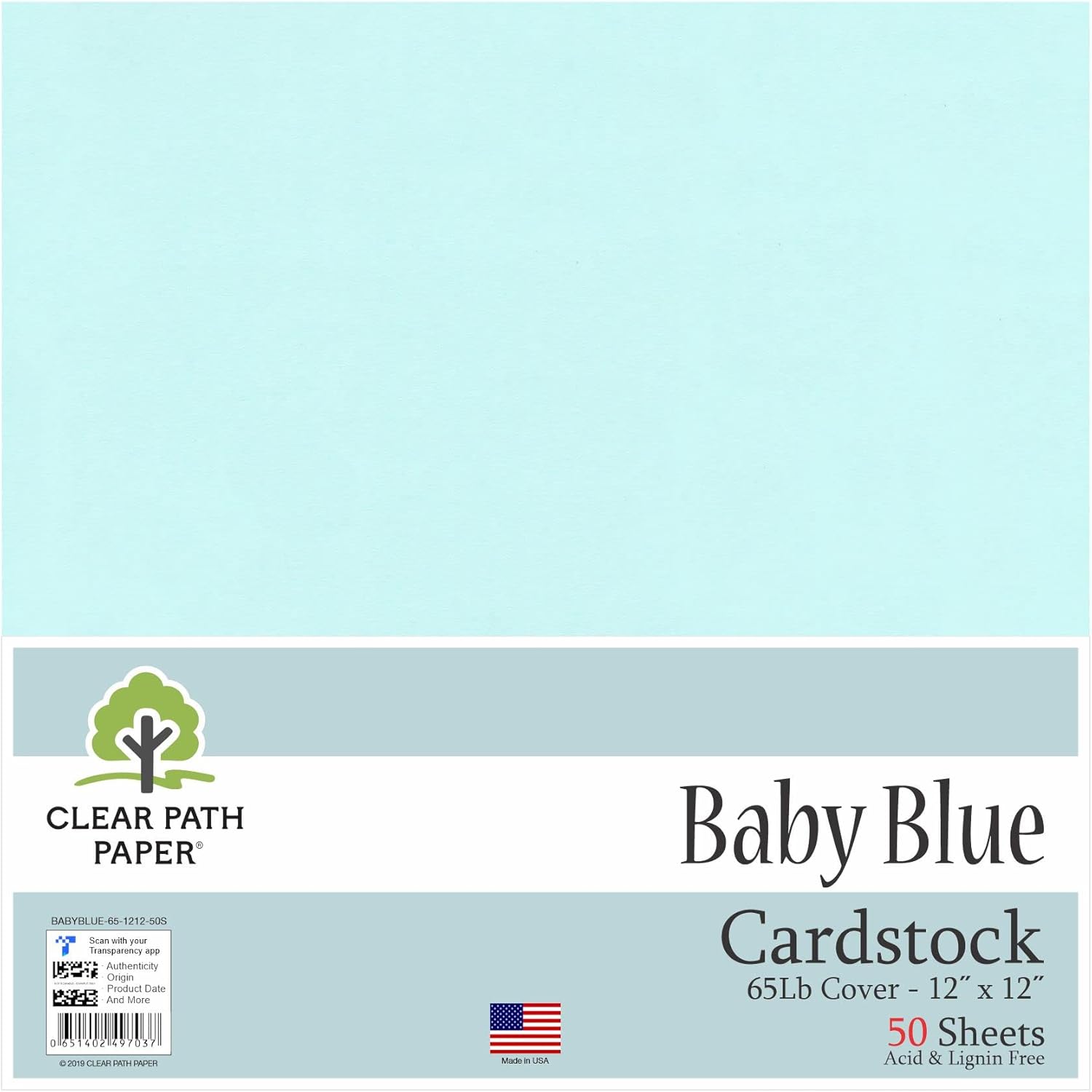 Cartulina azul bebé, 12 x 12 pulgadas, cubierta de 65 libras, 50 hojas Clear Path Paper