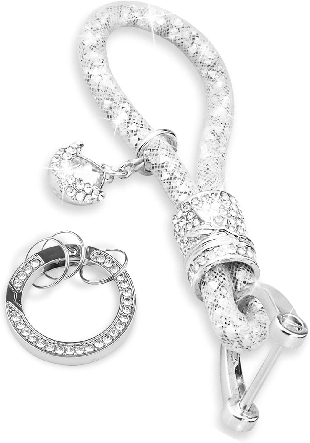 1 llavero de diamantes de imitación para automóvil, llavero de moda para mujer, accesorios de anillo de cristal (plateado)