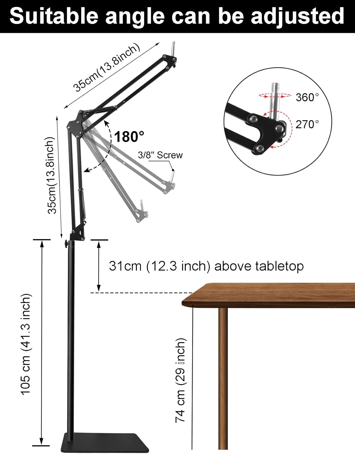 Soporte de micrófono de piso para Blue Yeti, Yeti Nano, Snowball, HyperX QuadCast y más micrófono, soporte de brazo de suspensión ajustable con