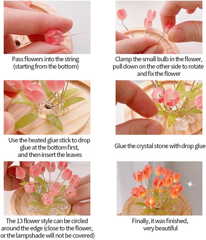 gors Lámpara de noche de tulipanes hecha a mano con pegamento, lámpara de noche LED, lámpara de mesa, lámpara de escritorio, decoración del