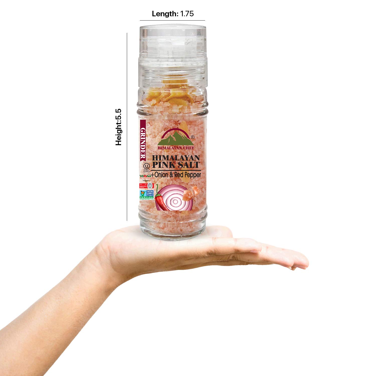 Himalayan Chef Cebolla y pimiento rojo con sal del Himalaya, molinillo de vidrio, 3.5 onzas, cebolla asada (5327C)