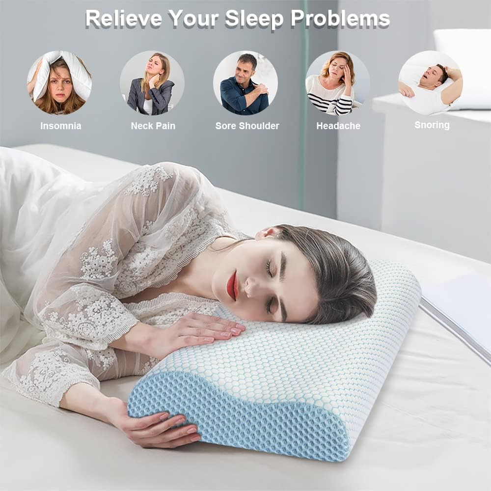 Anvo Almohadas cervicales de espuma viscoelástica para dolor de cuello, almohadas cervicales para aliviar el dolor de dormir, almohada ortopédica de