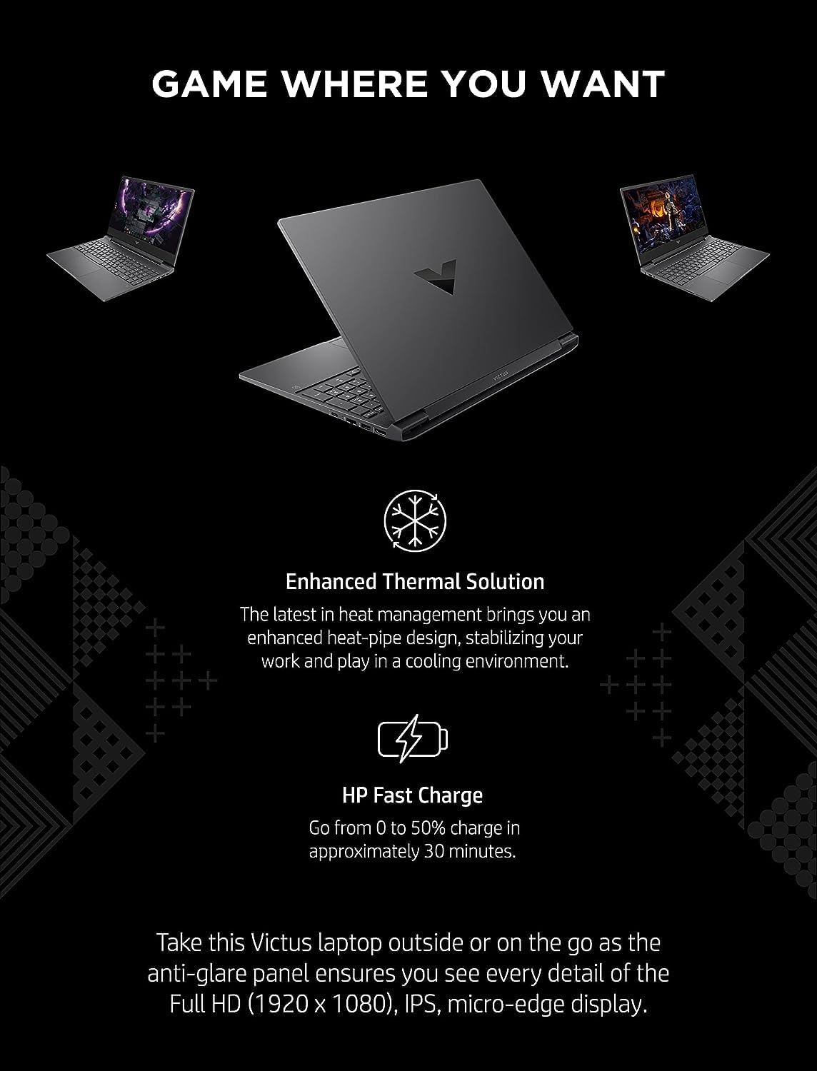 HP Portátil para juegos Victus 15 con pantalla FHD de 144 Hz de 15.6 pulgadas  AMD Ryzen 5 serie 7000  32 GB DDR5 RAM  1TB PCIe SSD  GeForce RTX