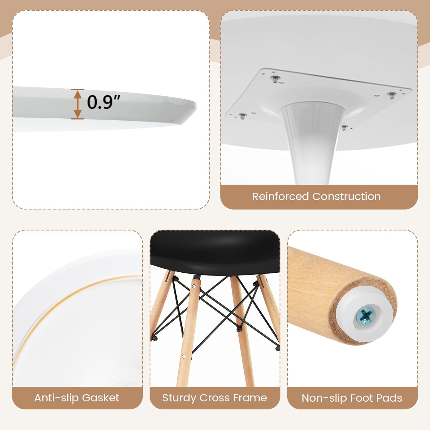 Giantex Juego de mesa de comedor de 3 piezas para 2, juego de mesa de comedor de cocina compacto con mesa redonda de 32 pulgadas y sillas DSW, juego