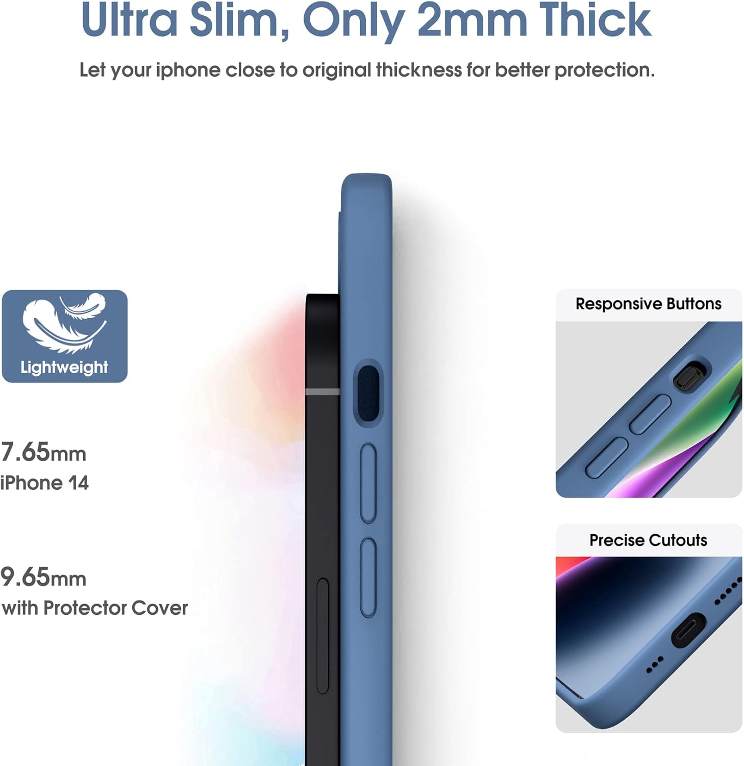 Supdeal Funda de silicona líquida para iPhone 14, silicona líquida auténtica, antihuellas dactilares, funda protectora de 4 capas, cobertura