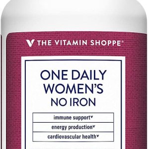 The Vitamin Shoppe One Daily Multivitamínico para mujer sin hierro, 2,000 UI de vitamina D3, suplemento multimineral, apoya la producción de The Vitamin Shoppe One Daily Multivitamínico para mujer sin hierro, 2,000 UI de vitamina D3, suplemento multimineral, apoya la producción de