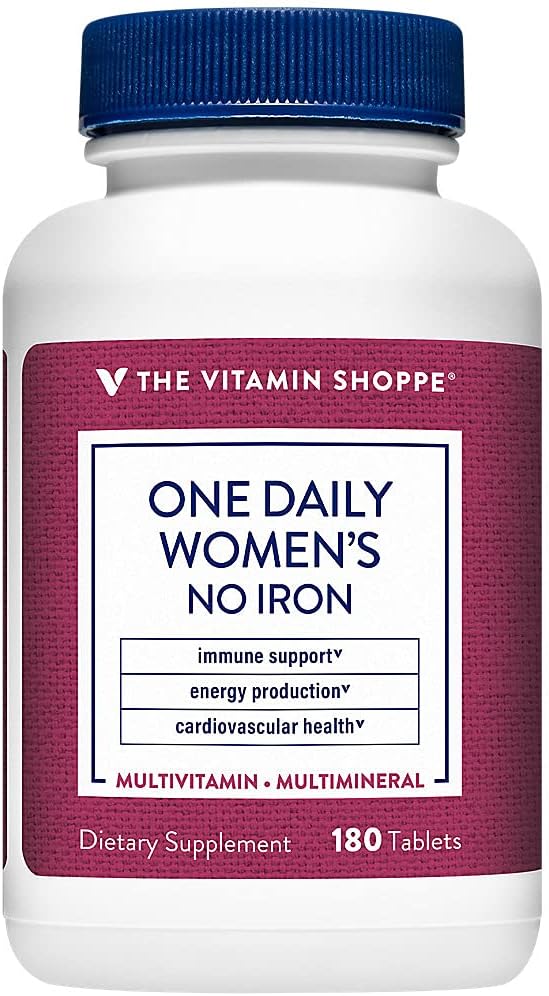 The Vitamin Shoppe One Daily Multivitamínico para mujer sin hierro, 2,000 UI de vitamina D3, suplemento multimineral, apoya la producción de