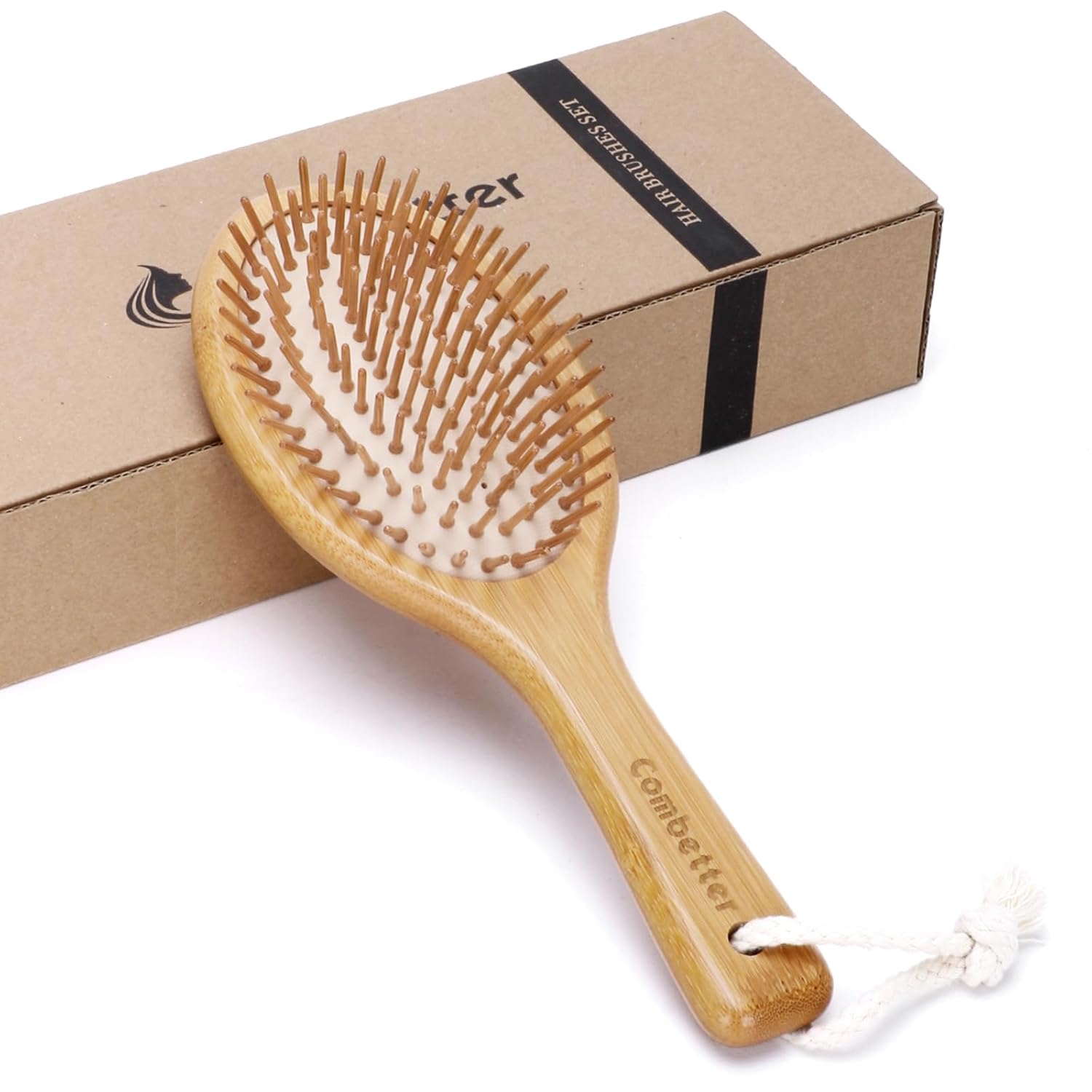 Cepillo de pelo de bambú, cepillo de paleta natural para suavizar y mejorar la textura del cabello, masaje calmante para mejorar la caspa, peine de