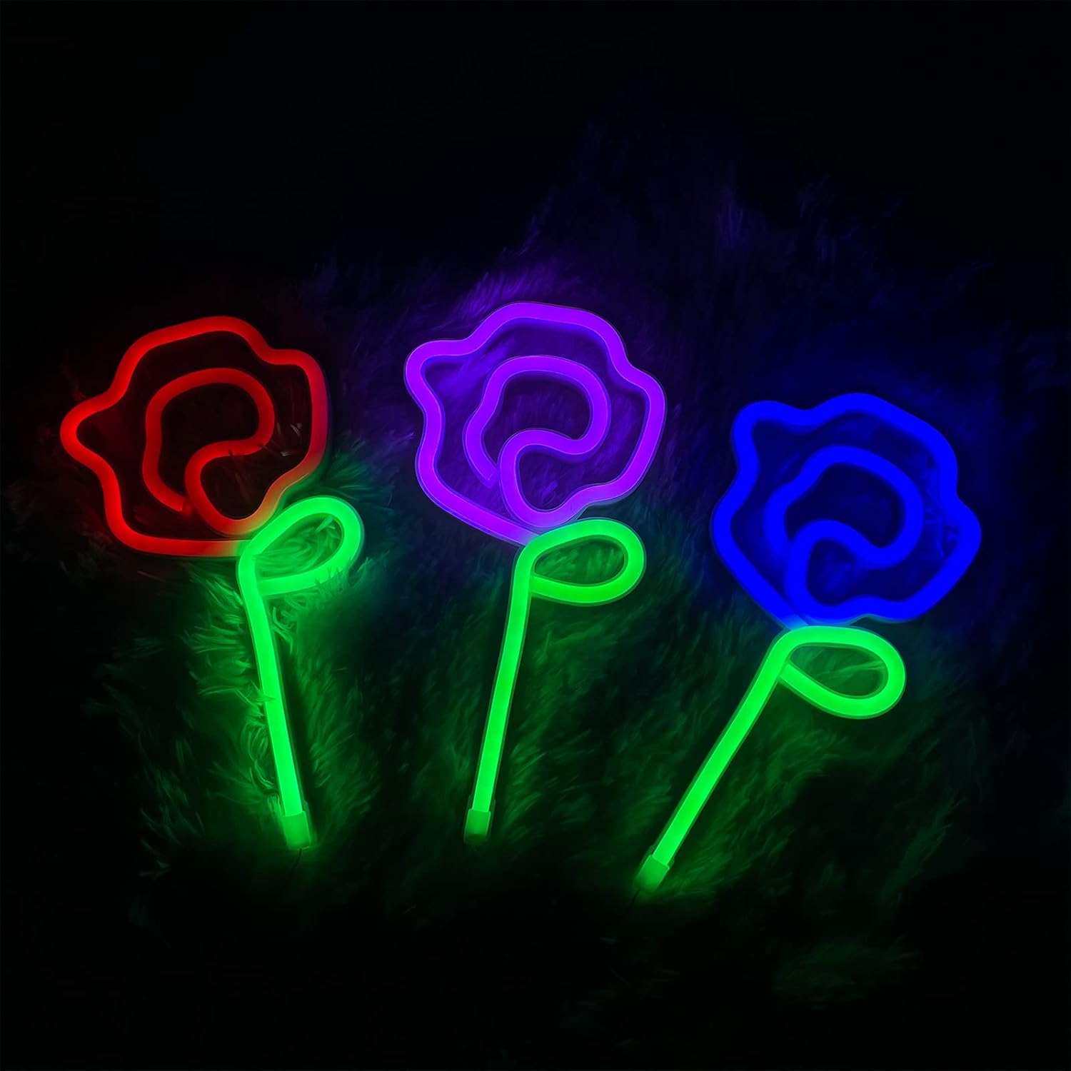 ENUOLI Letreros de neón, luz de neón de flores de rosa, decoración de pared, luz nocturna alimentada por batería o USB, para dormitorio, fiesta,
