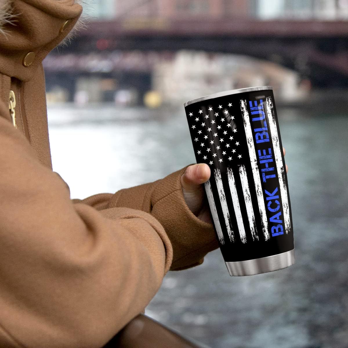 Regalos de oficial de policía personalizados Back The Blue Tumbler Bandera de Estados Unidos, Academia de Policía, regalos de graduación para