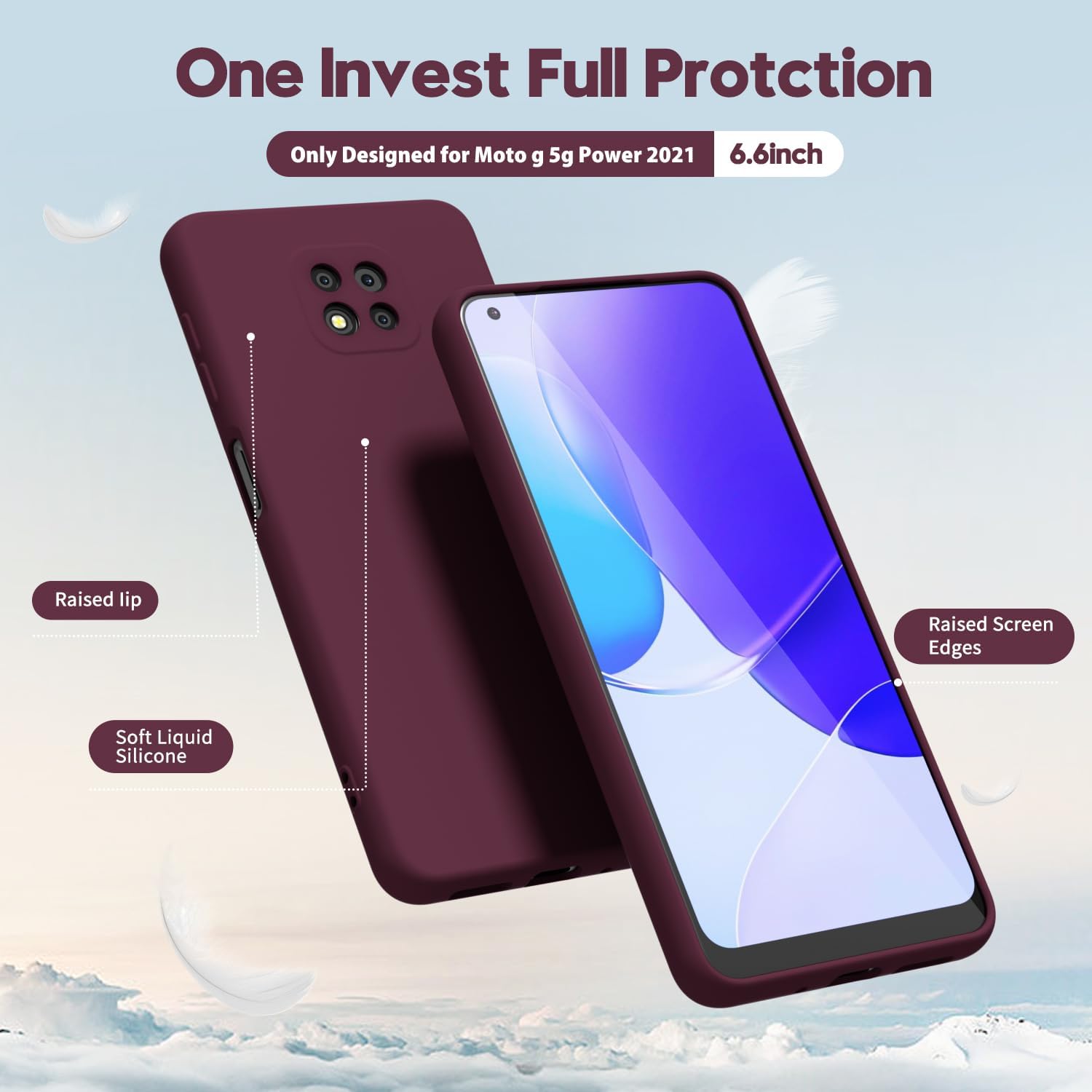 oakxco Funda para teléfono Motorola Moto G Power 2021 de silicona líquida, fina y delgada de gel de goma suave TPU cubierta simple para mujeres y