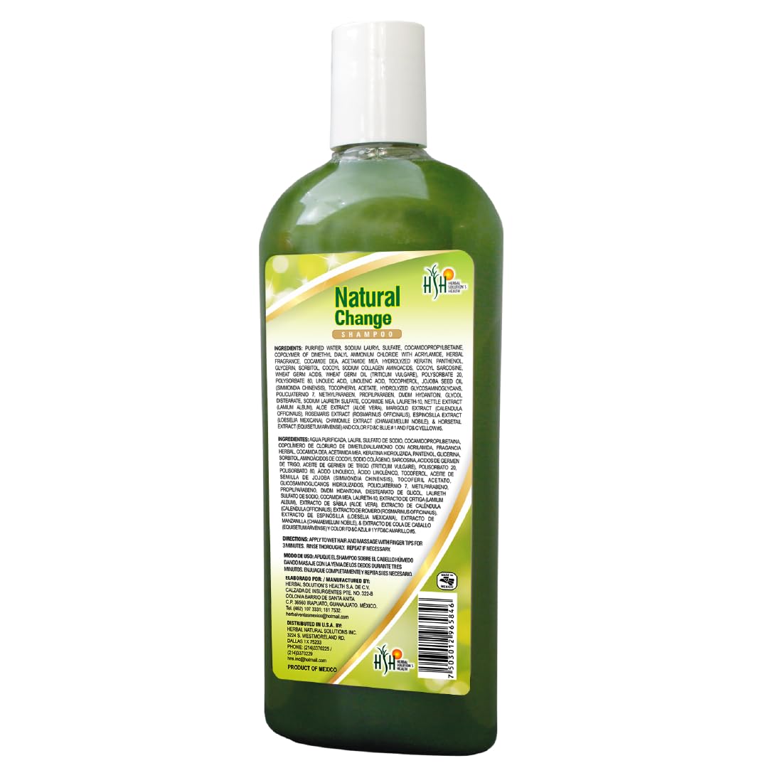 Herbal Solutions Natural Change Green Shampoo – Champú con infusión de extractos de hierbas y vitaminas para nutrición profunda, enriquecido con