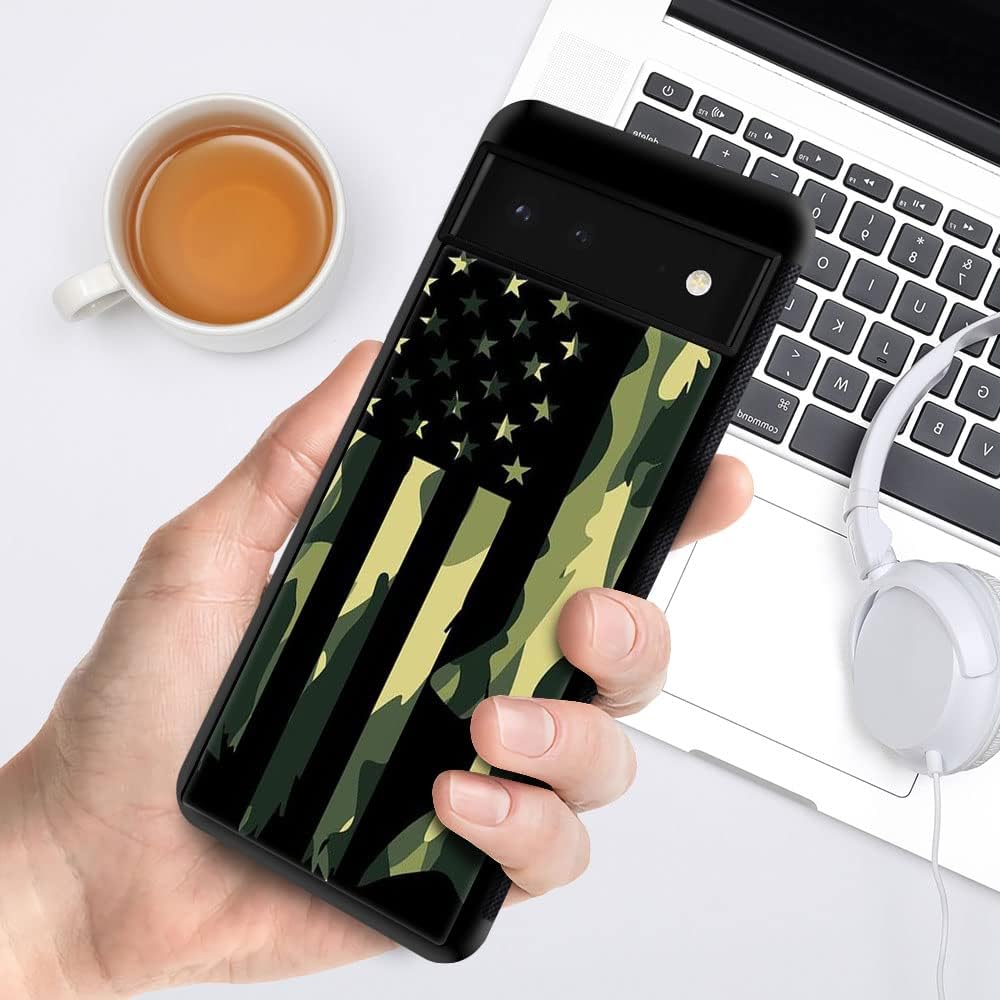 DJSOK Funda compatible con Google Pixel 7, diseño de bandera de camuflaje clásica verde para hombres, niños y niñas, doble capa a prueba de golpes,