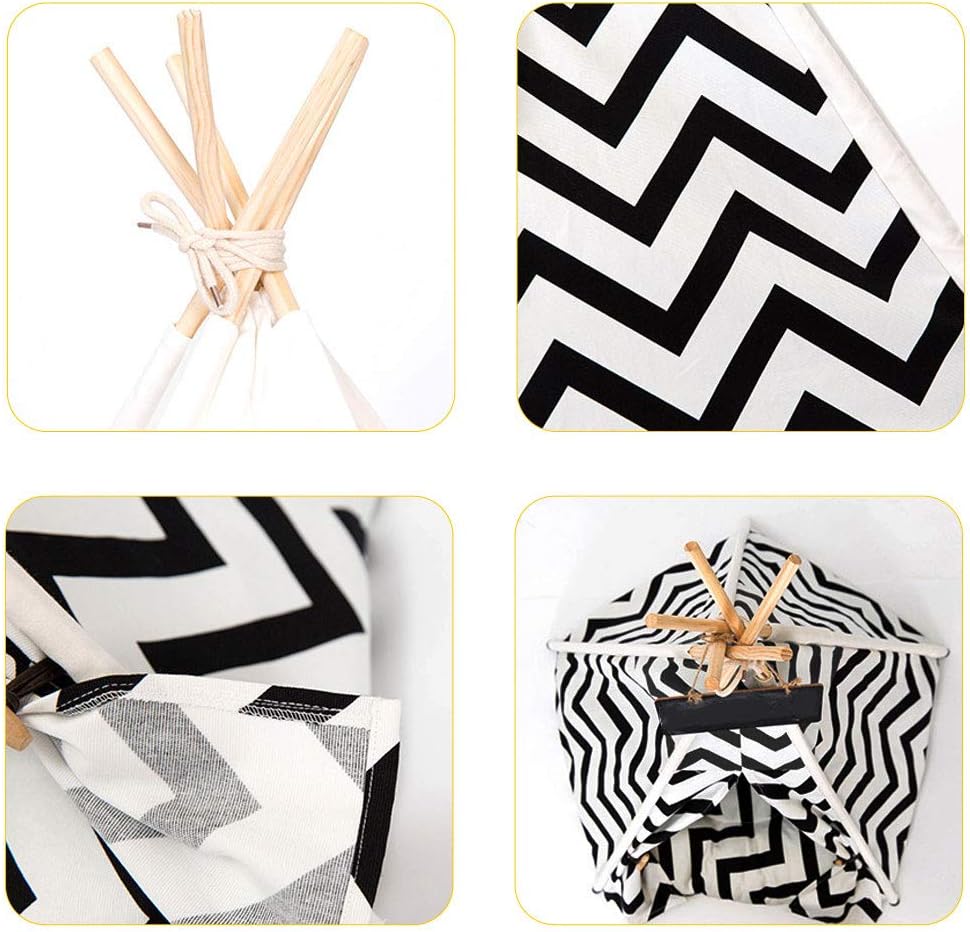 Tienda de campaña tipi para mascotas, para perros, cachorros, gatos, lona blanca, linda casa tipi para mascotas con cojín, 24 pulgadas, interior y