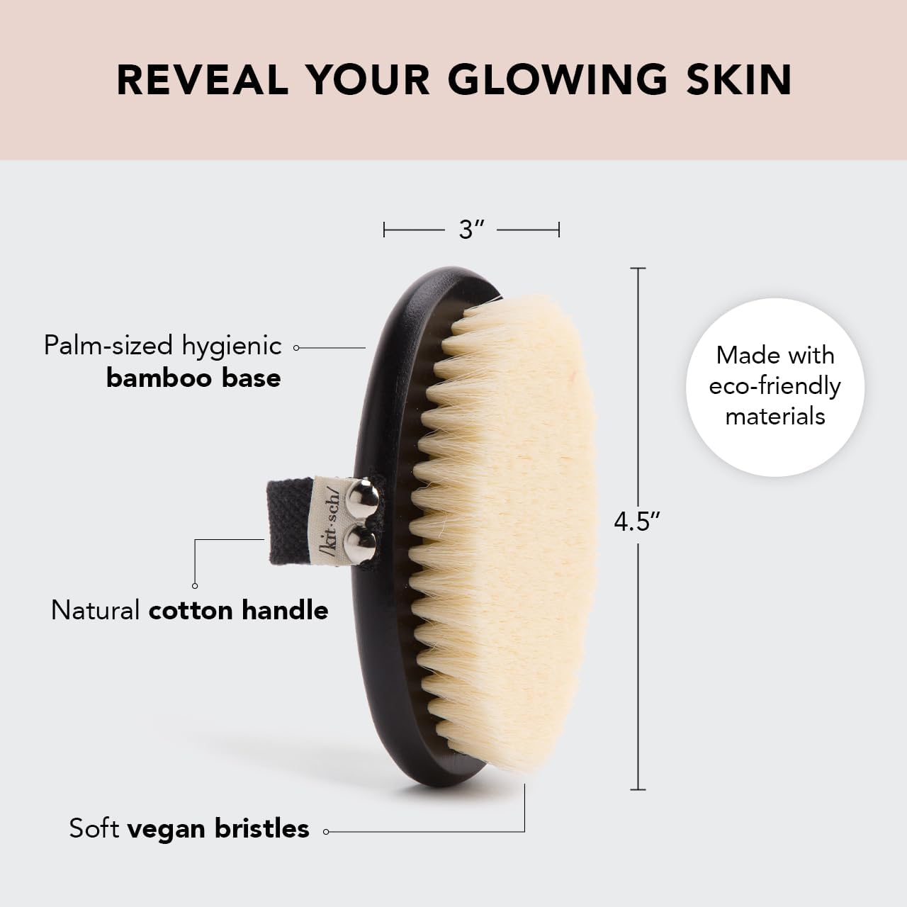 Kitsch Cepillo corporal de cepillado en seco y exfoliante corporal, masajeador de drenaje linfático con cerdas veganas suaves para piel sensible,