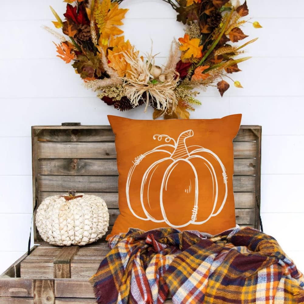 Juego de 4 fundas de almohada de otoño de 18 x 18 pulgadas para decoración de otoño, calabaza, hojas de arce, feliz cosecha, almohadas decorativas