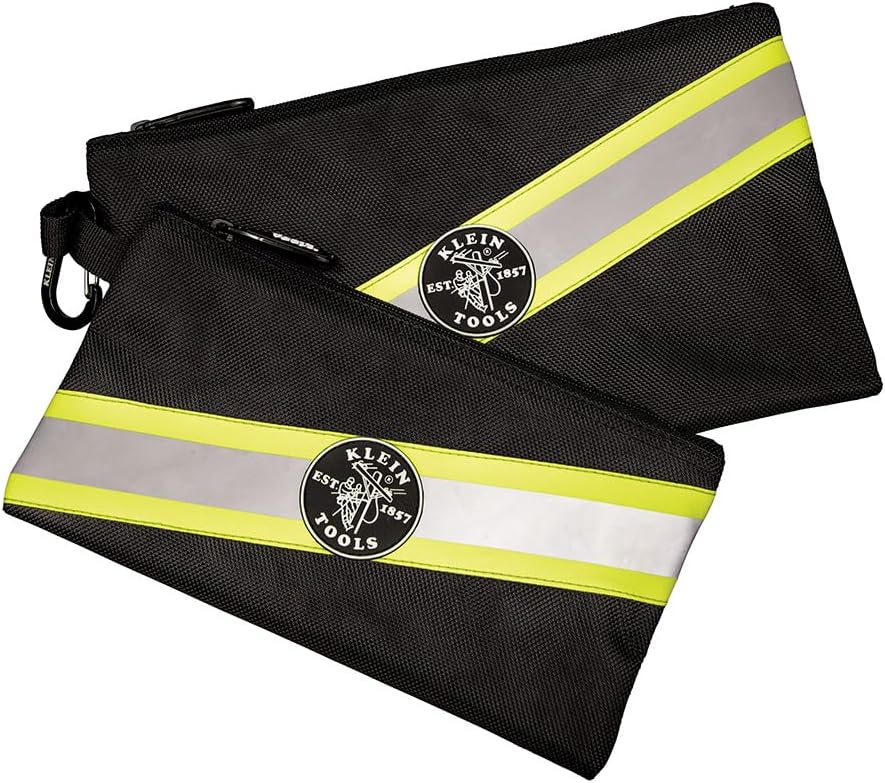 Klein Tools 55599 Bolsas con cremallera, bolsas de herramientas de alta visibilidad, tejido balístico 1680d resistente, negro, gris reflectante,