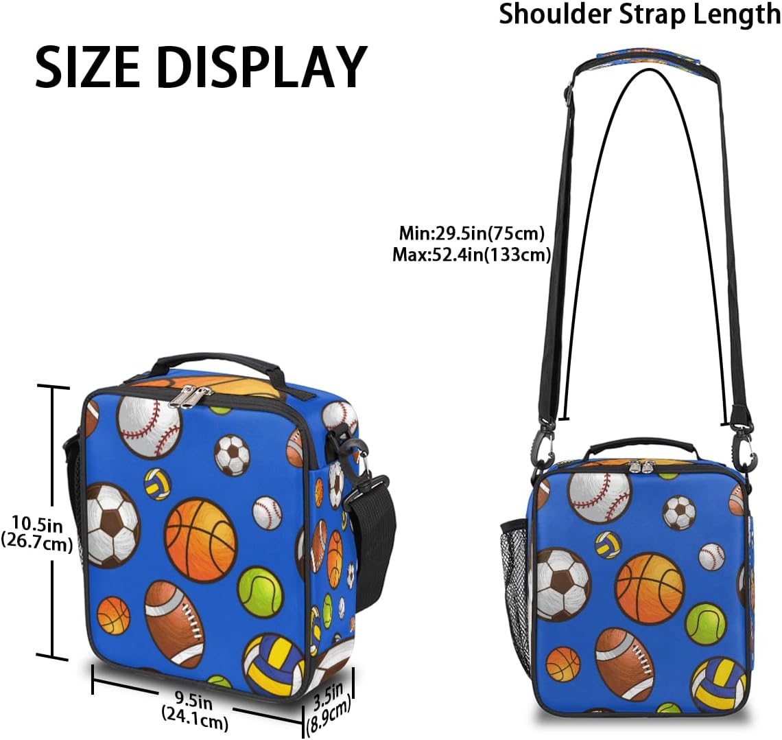 Lonchera de baloncesto y fútbol para niños, bolsa de almuerzo deportiva de béisbol para niñas y niños, lonchera congelable con correa ajustable para