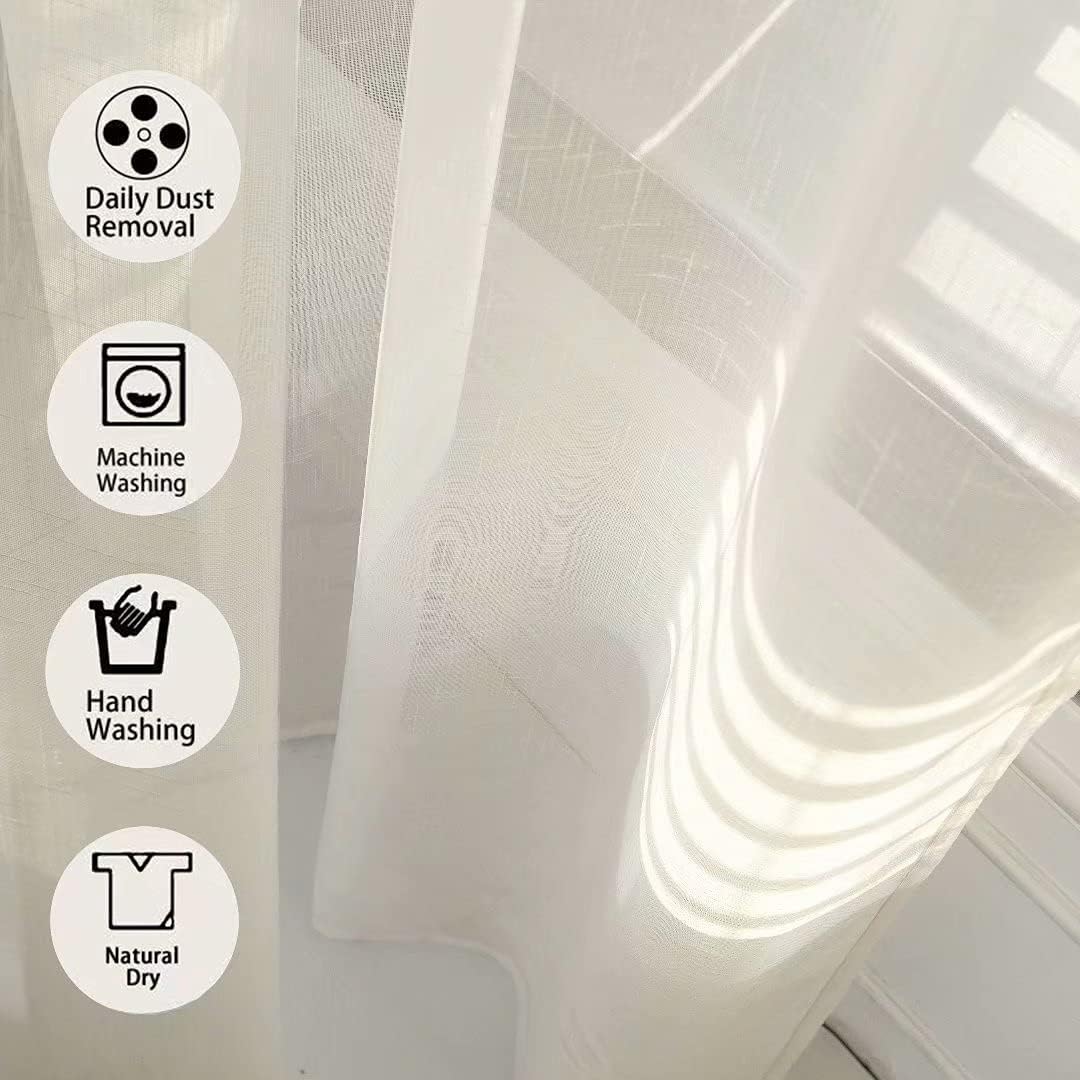 TOMORO Cortinas transparentes de lino natural para sala de estar, cortinas semiventanas con ojales en la parte superior, 84 pulgadas de largo,