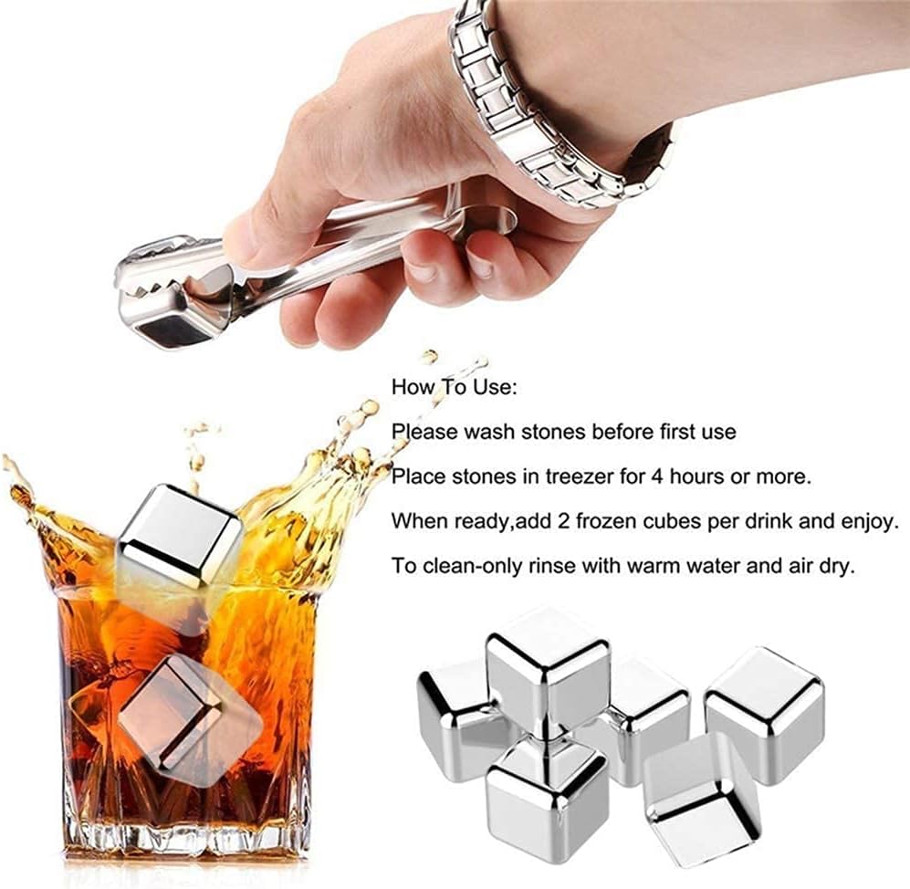 SunPlusPower 6 piezas de piedras de whisky, cubitos de hielo de metal de whisky, cubos de acero inoxidable, reutilizables, sin BPA, para bebidas,