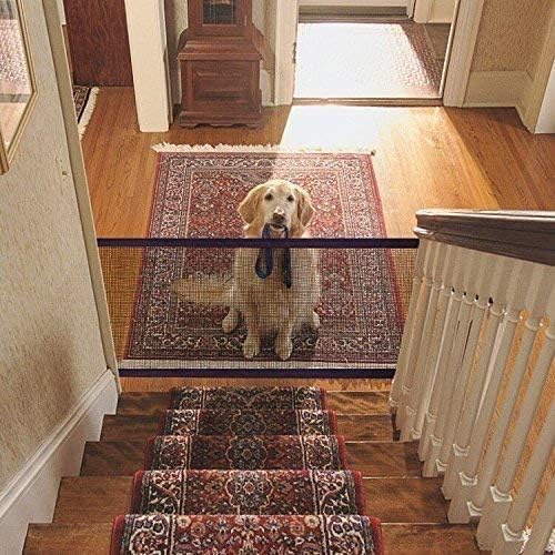 Puerta de seguridad para perros de 70 pulgadas para mascotas, puerta de seguridad plegable portátil con malla mágica, protección segura para