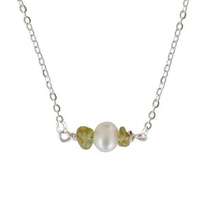 Designs by Nature Gems Handmade Womens Peridot & Pearl Charm Necklace 20-22 inch Adjustable Chain Sterling Silver, August & June Birthstone Designs by Nature Gems Handmade Womens Peridot & Pearl Charm Necklace 20-22 inch Adjustable Chain Sterling Silver, August & June Birthstone