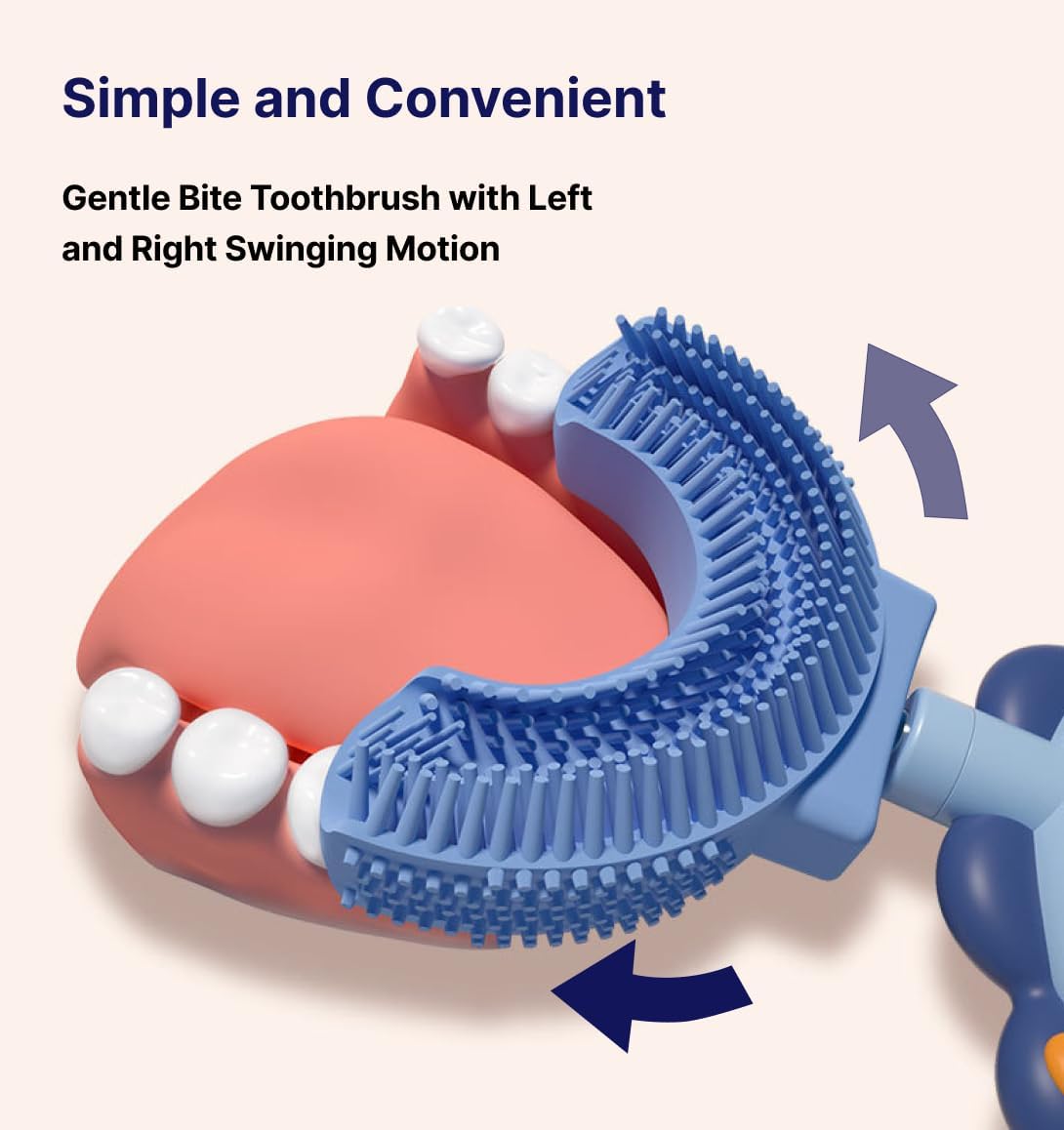 Cepillo de dientes en forma de U para niños, edad 2-12, material de silicona, cepillo de dientes rosa