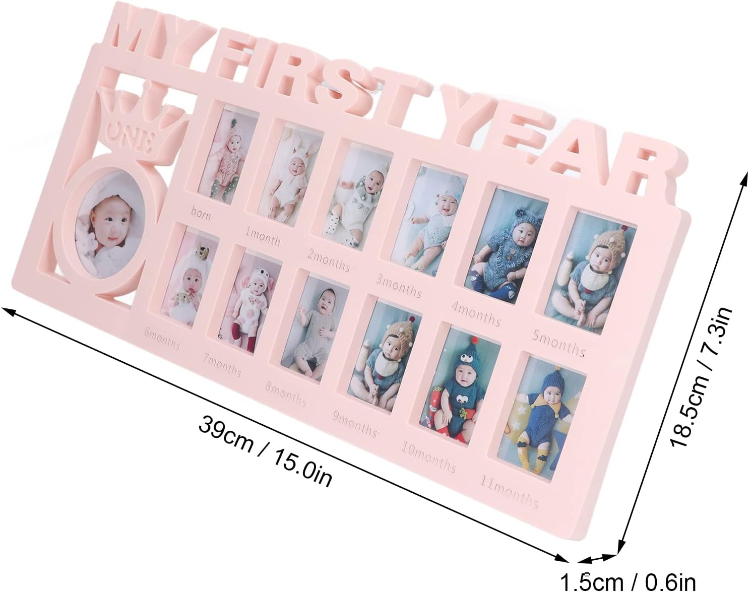 My First Year – Marco de fotos de bebé exquisito mensual, marco de fotos decorativo estable para bebé con 12 marcos de fotos pequeños para niñas y