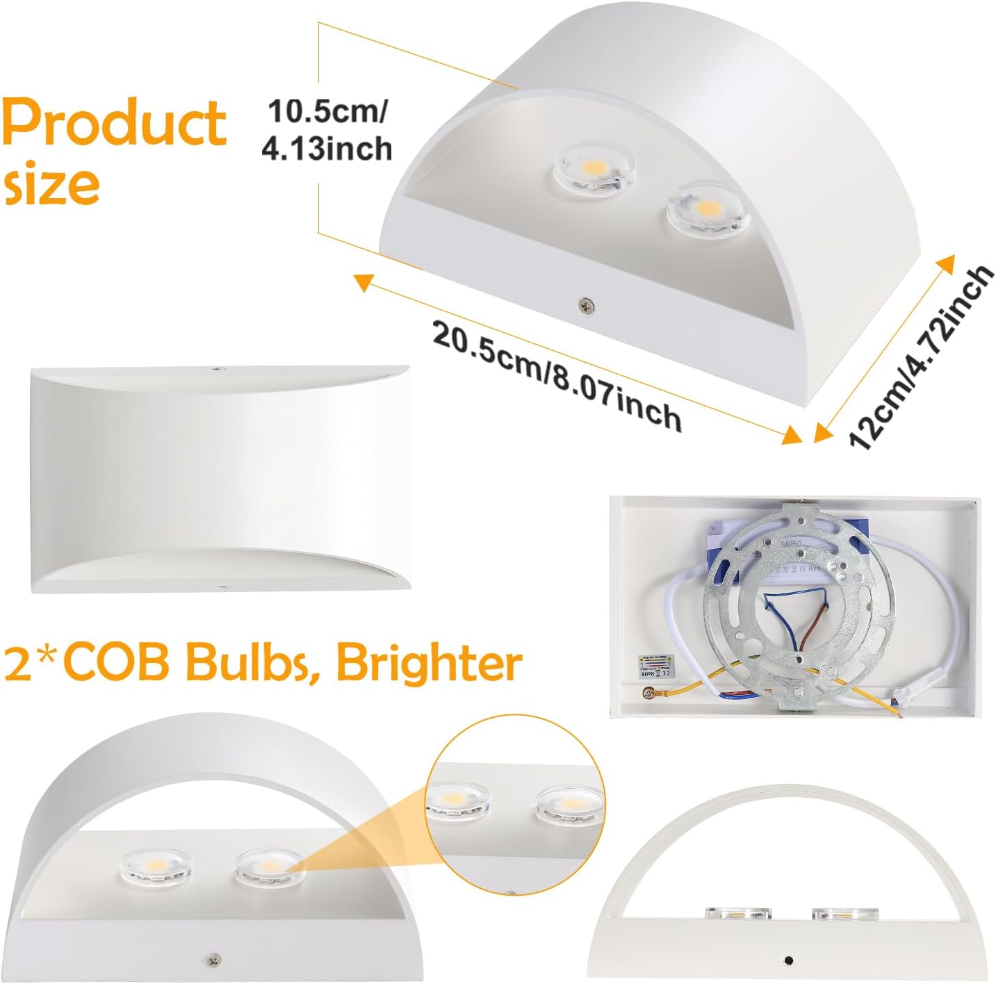 Hollymaze Lámparas de pared, aplique de pared regulables, modernos apliques de pared, iluminación de pared blanca de 14 W, cableado arriba y abajo,