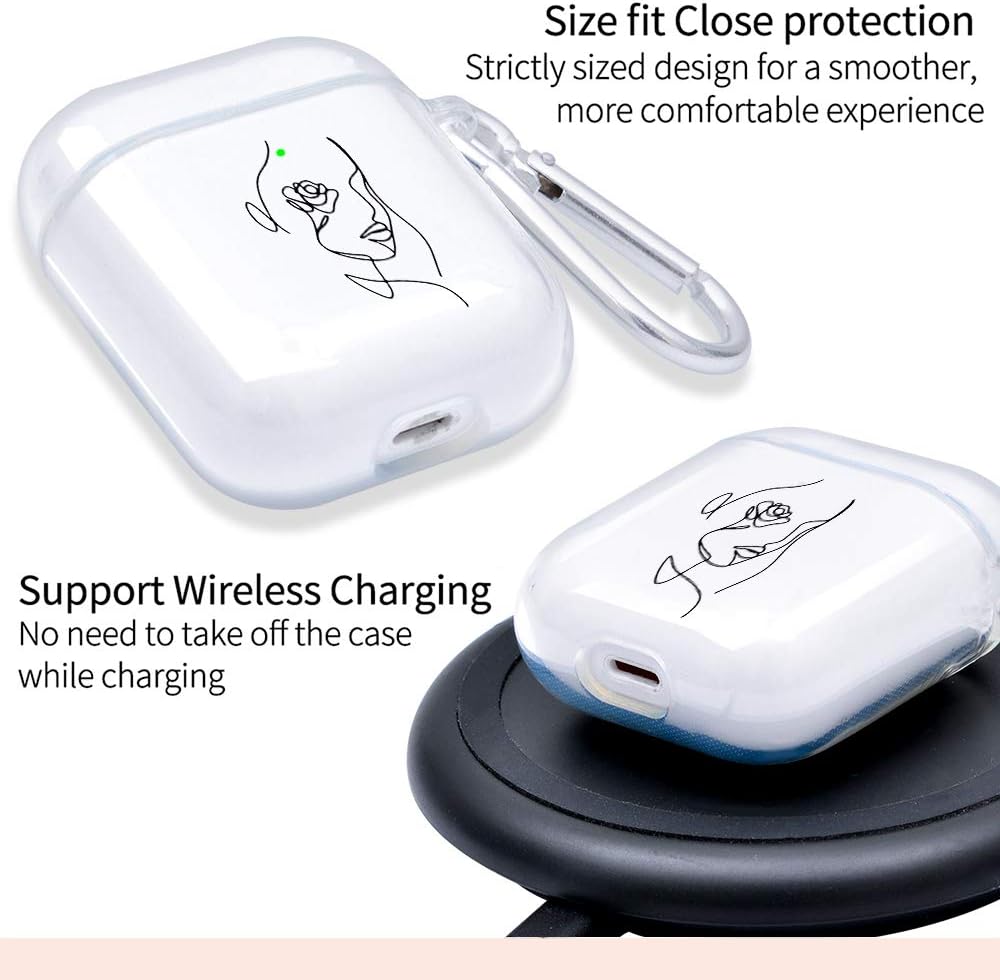 Funda transparente para AirPod 1 y 2 con mosquetón de llavero + bolsa de almacenamiento, funda de lujo para Airpod de pintura artística de lujo,
