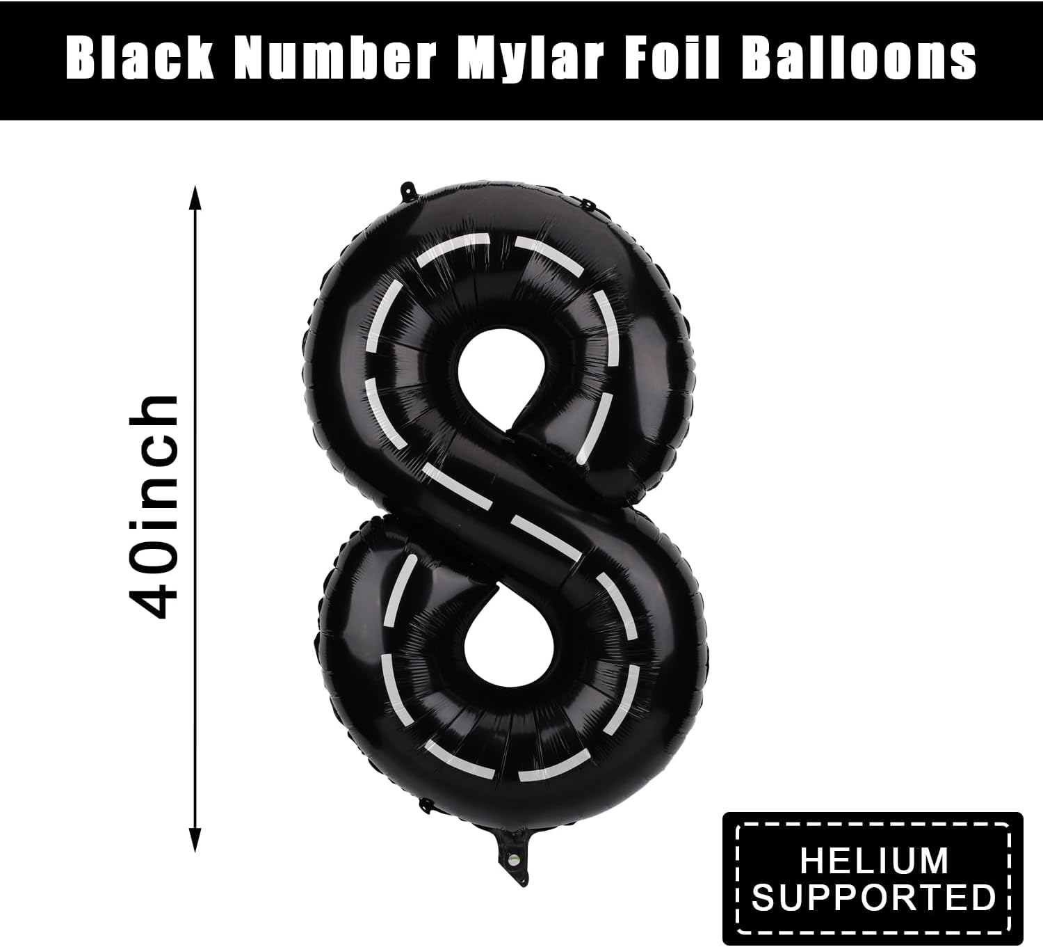 Globo de número de auto de carreras, 40 pulgadas, grande, color negro, número de carreras, globos de cumpleaños, decoración de fiesta temática de