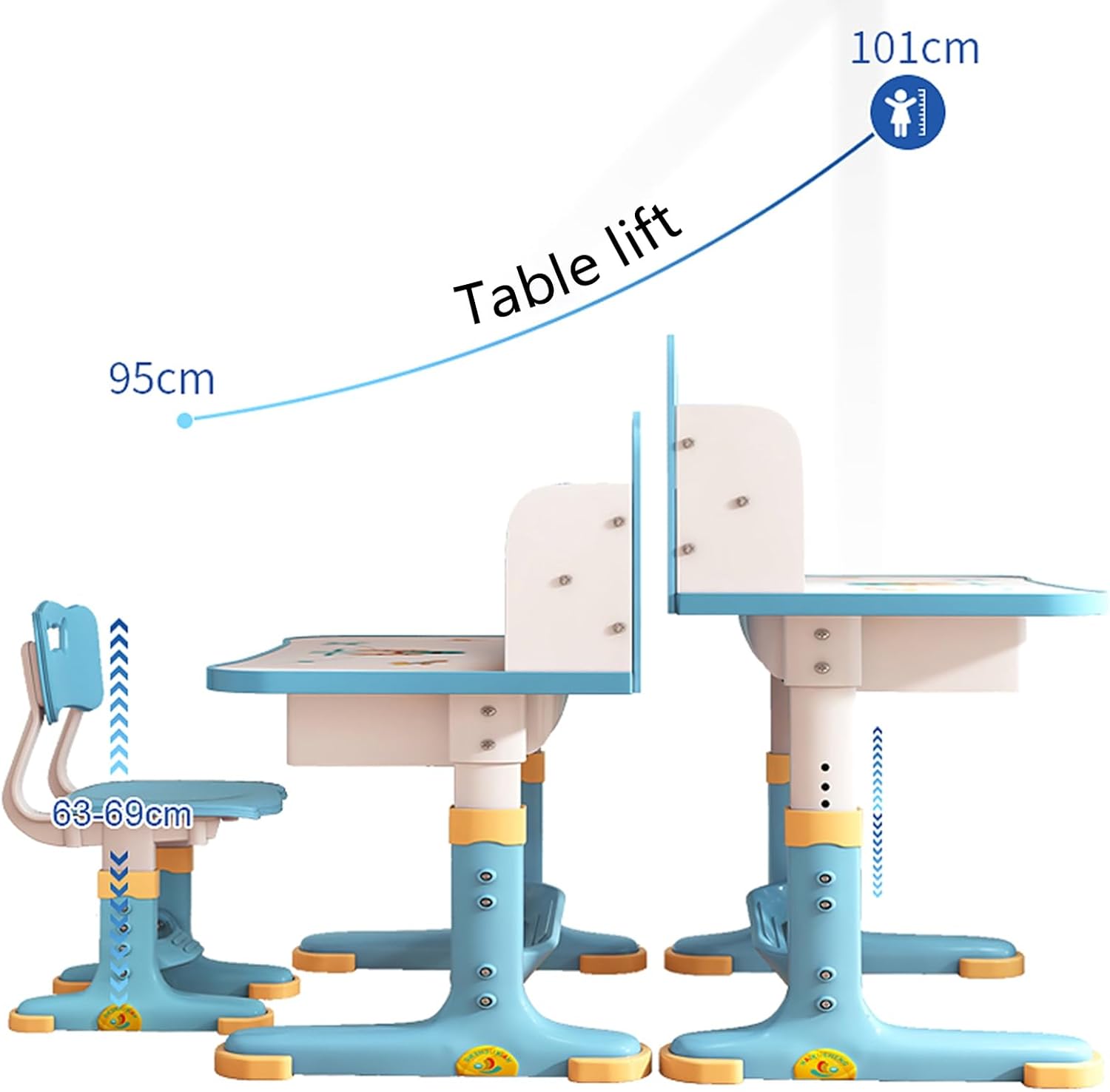 Juego de escritorio y silla para niños, escritorio de estudio para estudiantes en altura ajustable, escritorio ampliado, multiseparación, patrón de