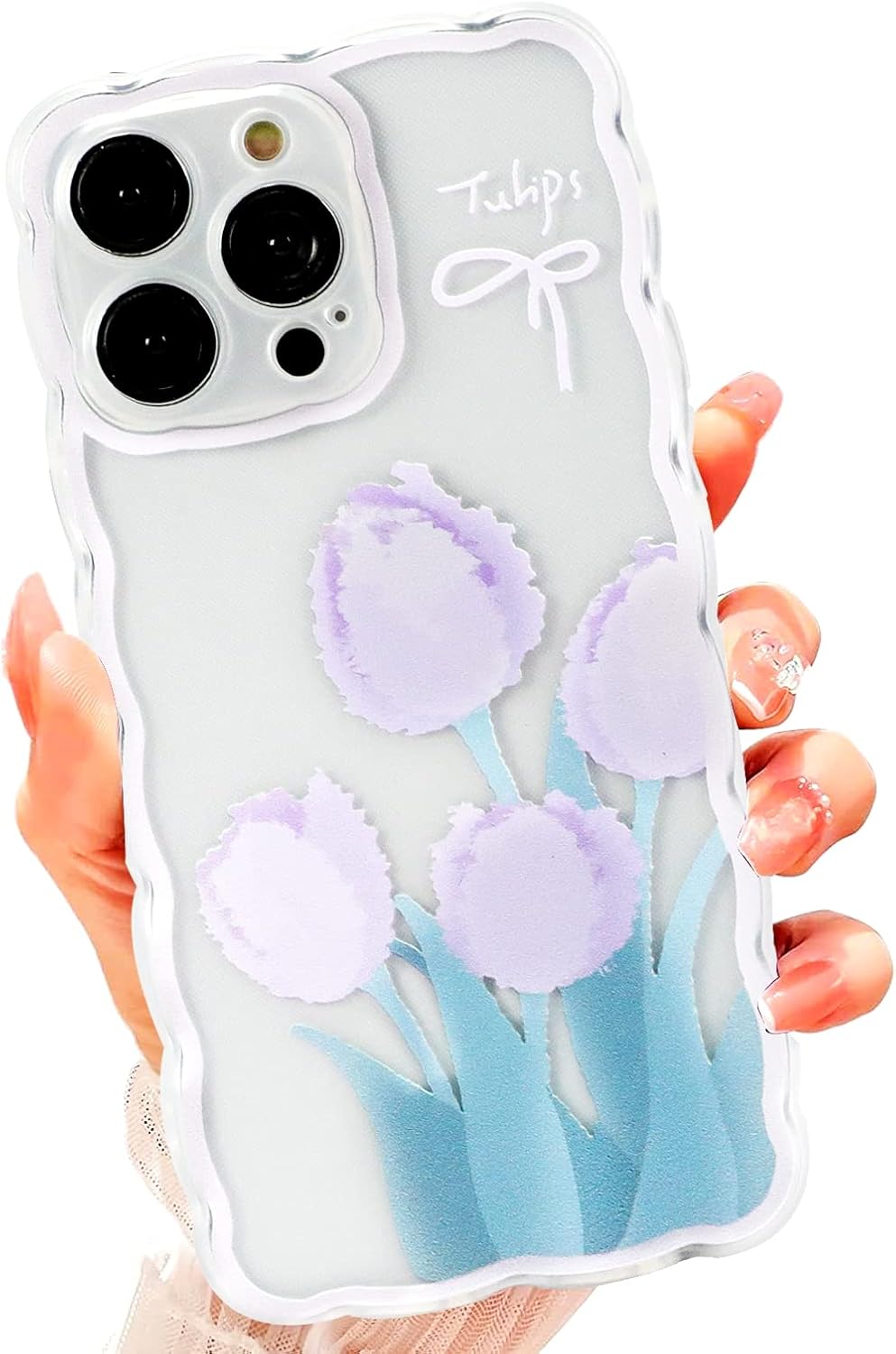 OOK Flower Designs – Funda transparente para iPhone 14 Pro Max, con protector de pantalla, bonito estampado de flores azules para niñas y mujeres,