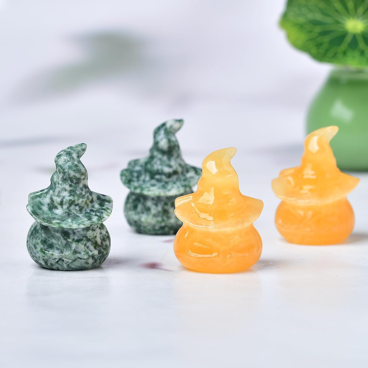 WUYOUSHI Estatua de cabeza de calabaza de cristal natural de 1.58 pulgadas, calcita amarilla, calabaza, aura, curación de chakras, piedras preciosas