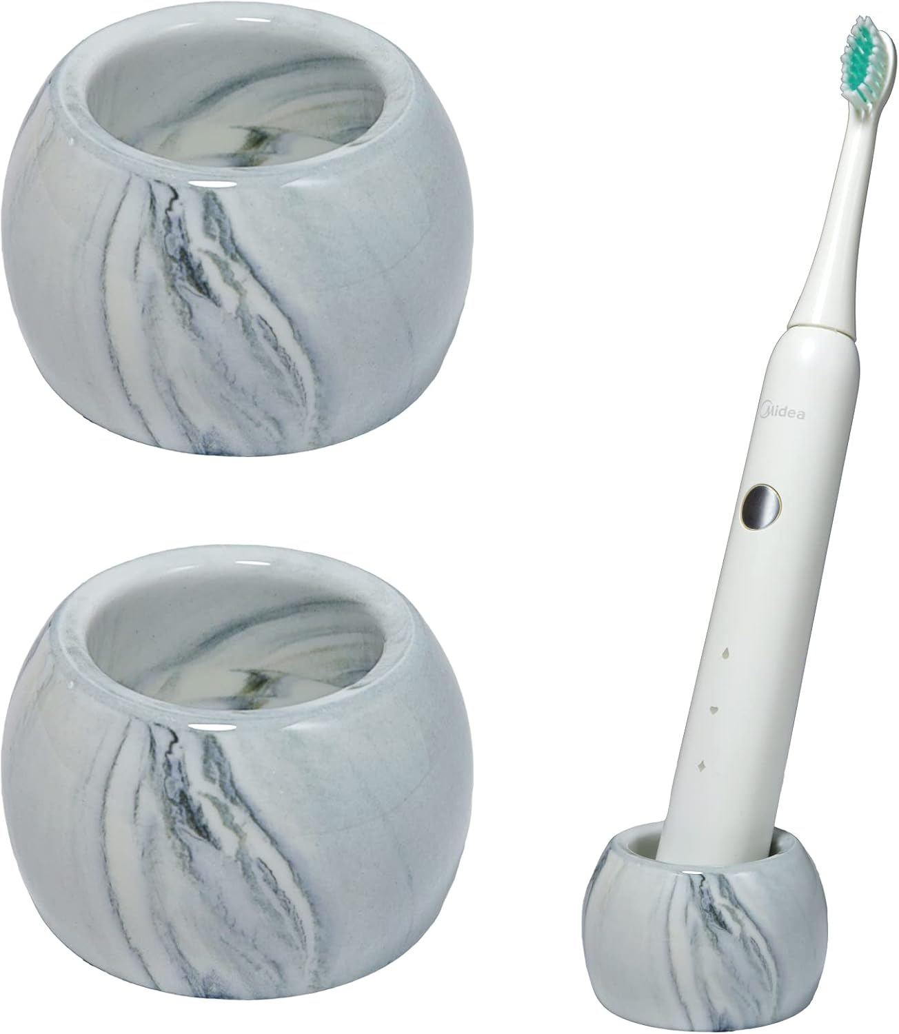 Soporte pequeño de cerámica para cepillo de dientes eléctrico para encimera de tocador de baño, juego de 2, gris