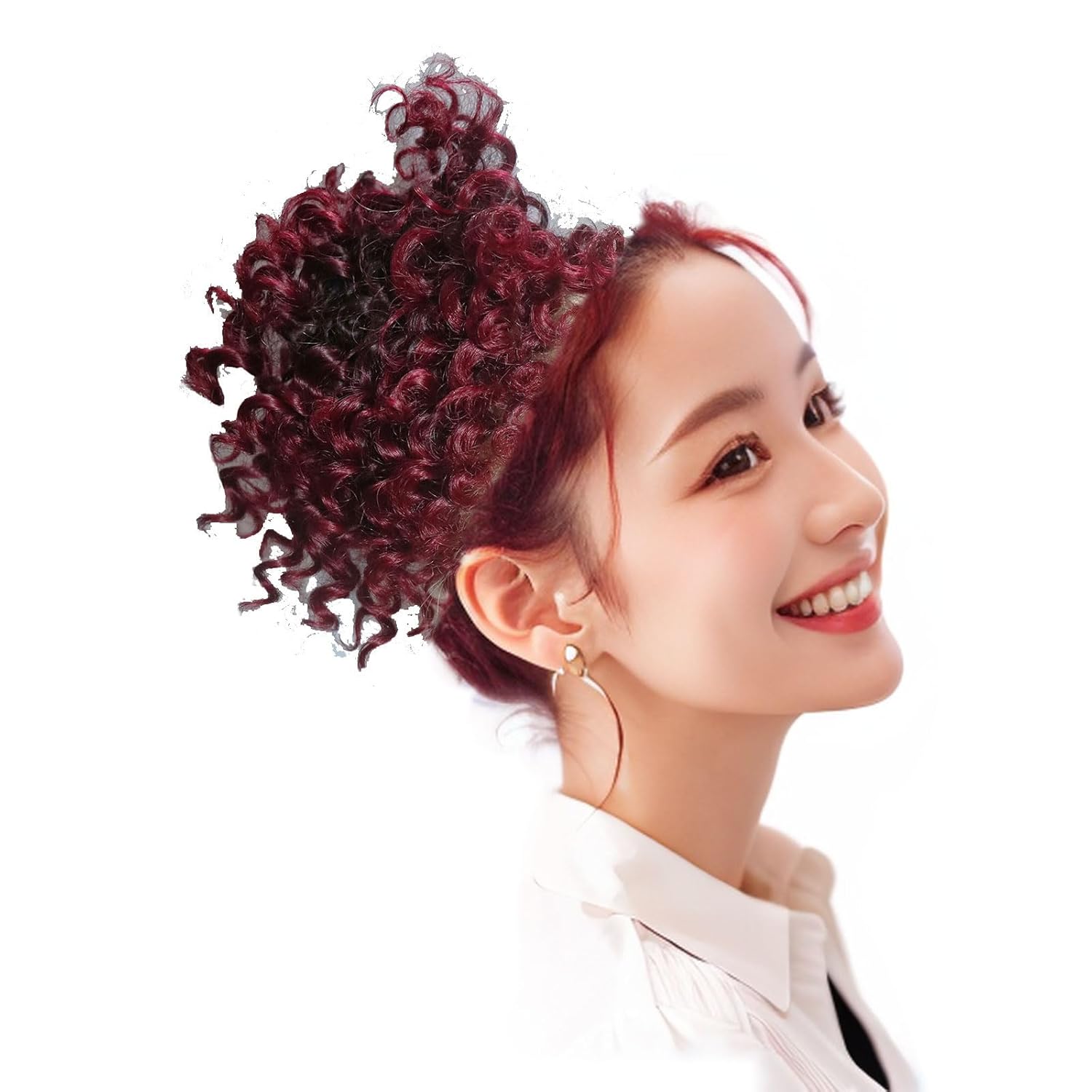 Extensiones de cabello sintético corto afro con cordón para cola de caballo con dos clips (1BBurg)