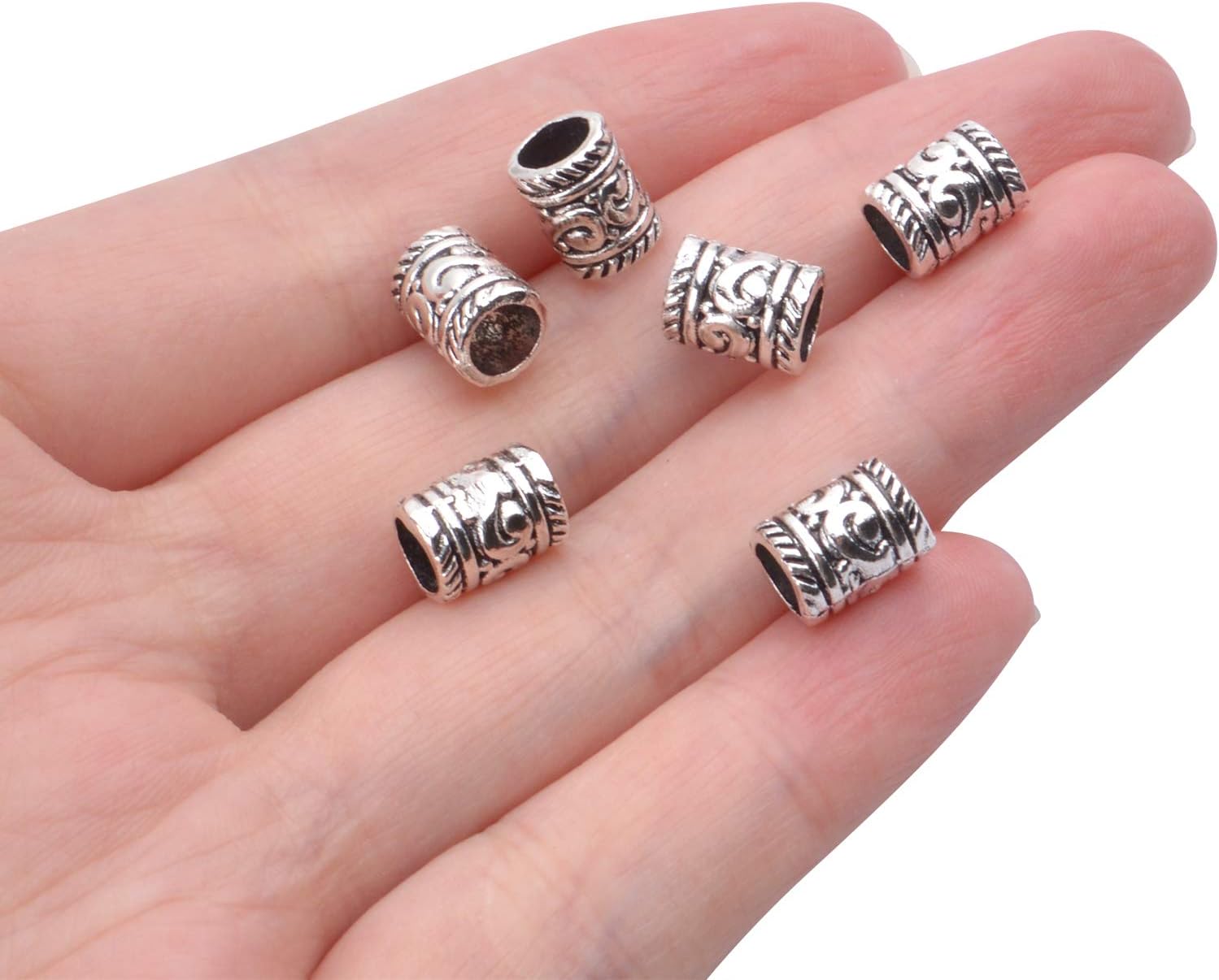 BronaGrand 100 cuentas espaciadoras de plata antigua, cuentas de agujero grande, cuentas de tubo hueco para pulseras y collares de bricolaje