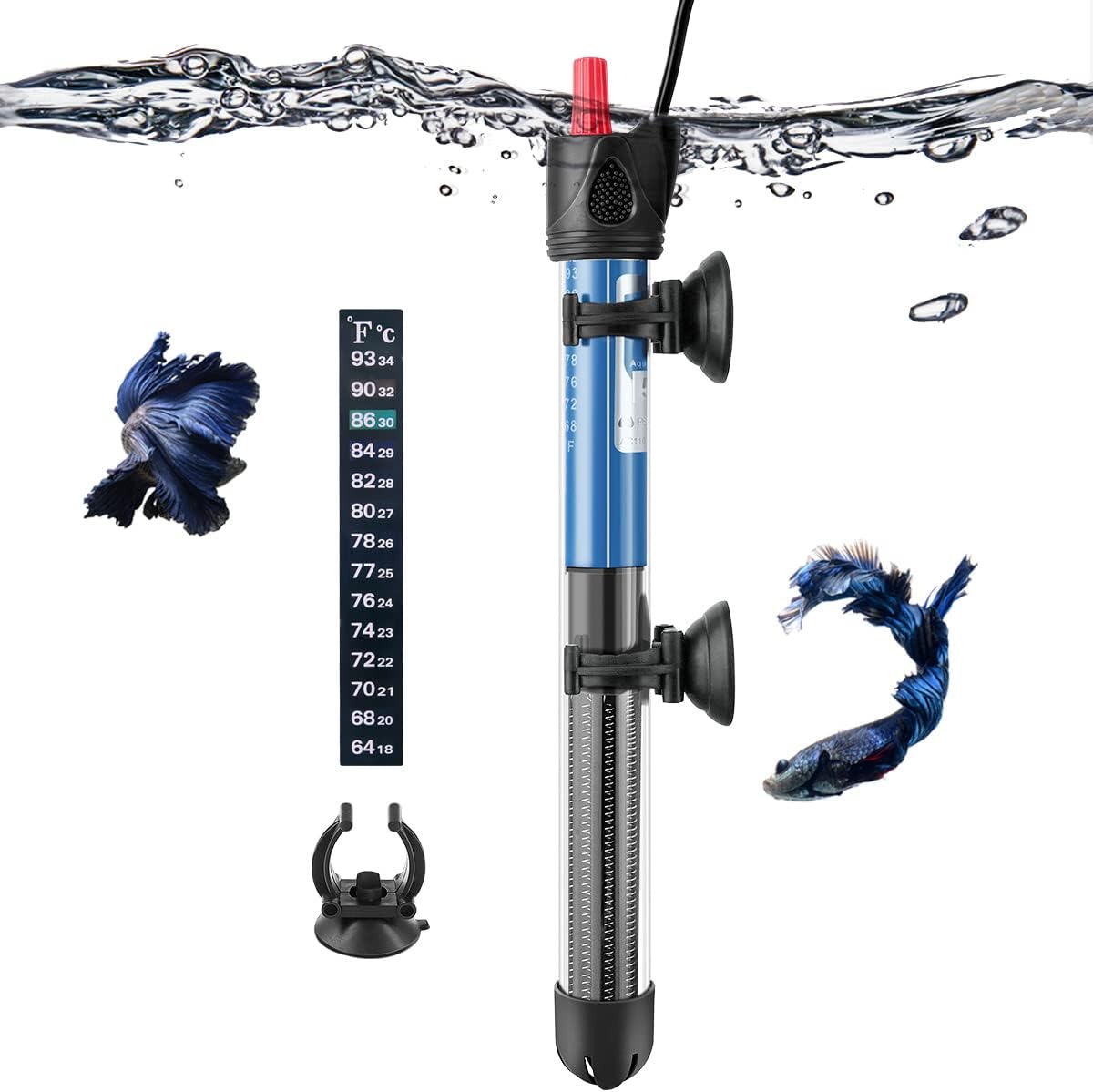 FEDOUR Calentador sumergible de acuario de 50 W, 100 W, 300 W, calentador de agua de vidrio ajustable para tanque de peces y tortugas de 5 a 70