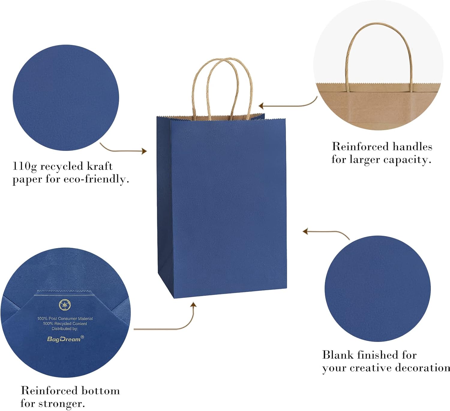 BagDream Bolsas de regalo de papel kraft de 5.25 x 3.75 x 8 pulgadas, pequeñas bolsas de papel con asas, bolsas de regalo para bodas, fiestas,