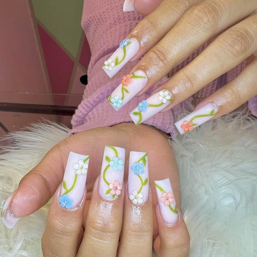 Dijes para uñas de flores 3D, 2 cajas de diamantes de imitación de flores acrílicas 3D, blanco y rosa, mezcla de cerezo, gemas de primavera,